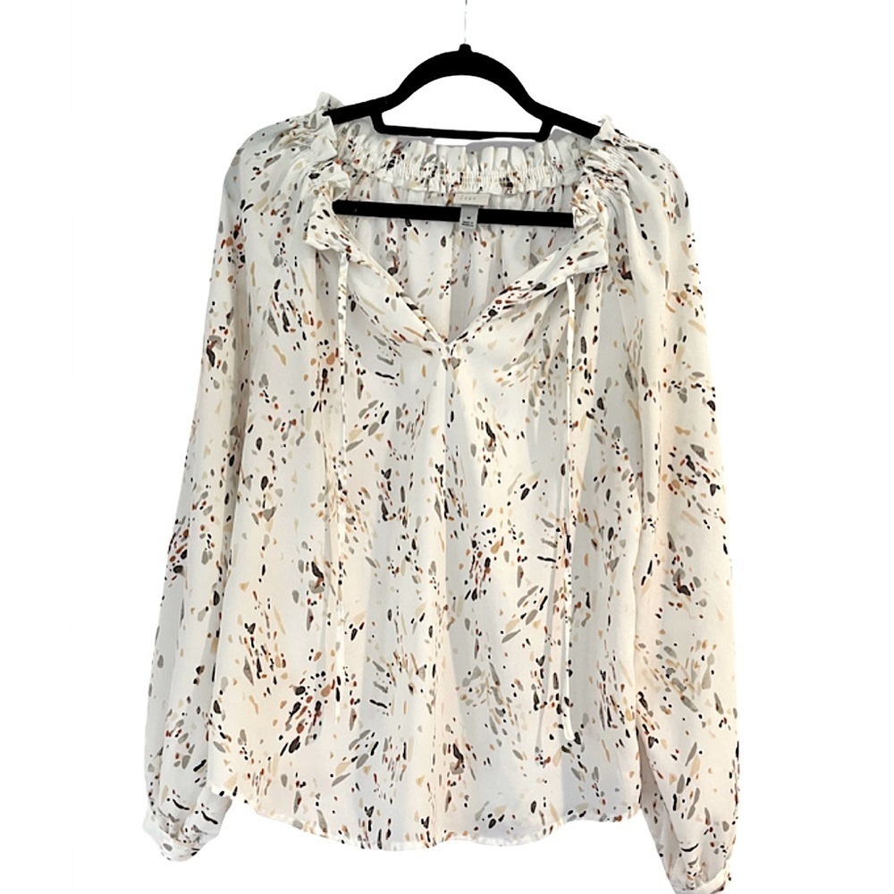 A New Day Ivory Abstract Tie-Neck Peasant Blouse, M